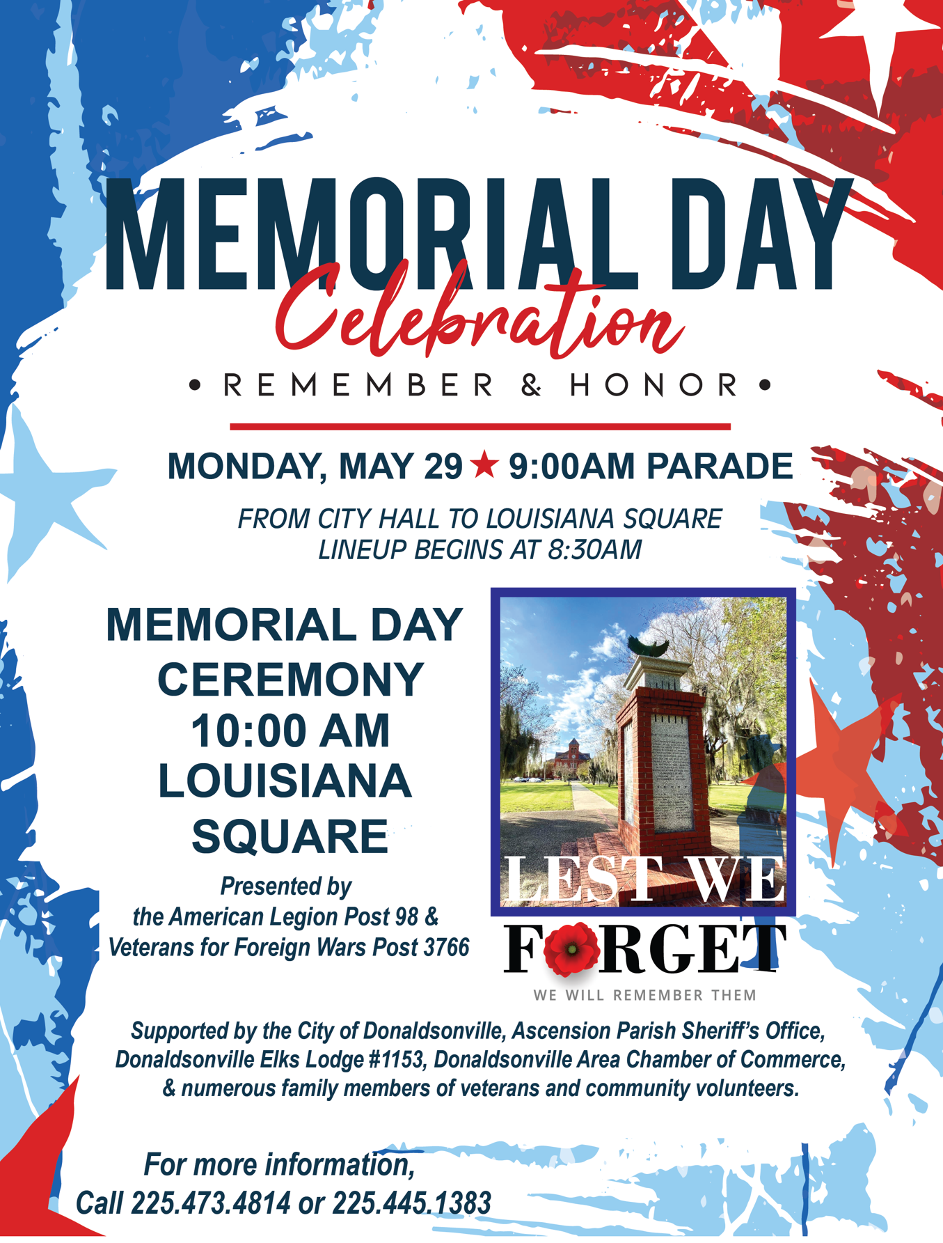 Flyer for Memorial Day Event Starts at 10AM